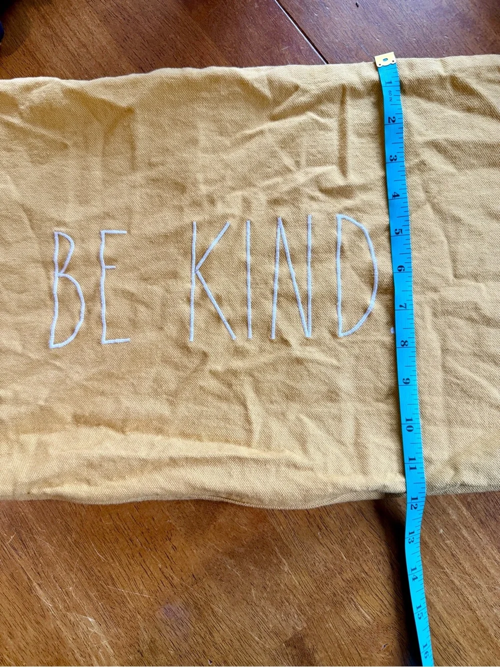 Rae Dunn Canvas Mustard Yellow 'BE KIND' Embroidered Pillowcase